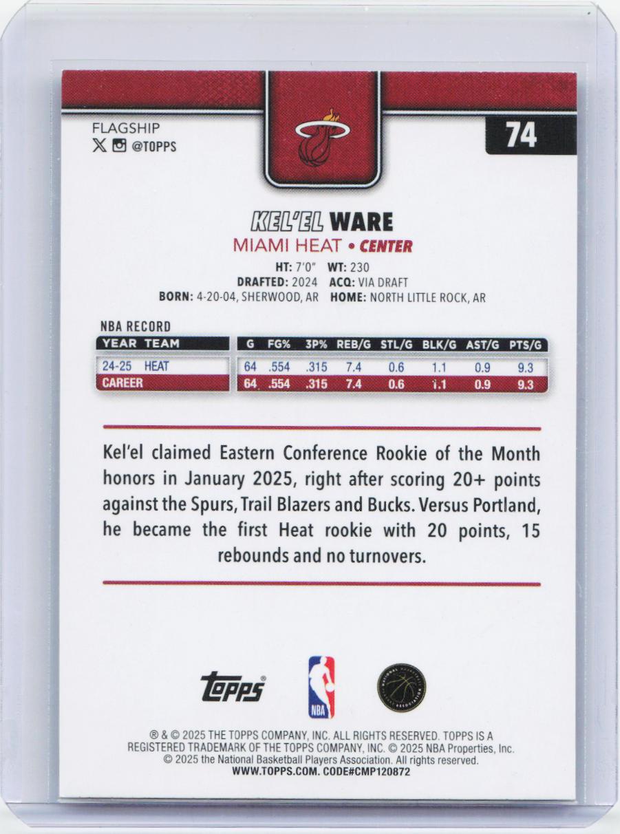 2025-26 Topps #74 Kel'el Ware Diamante