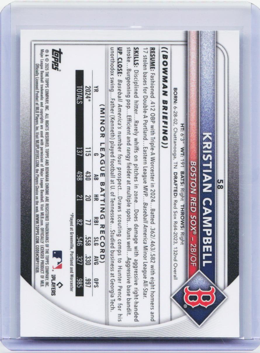 2025 Bowman Chrome #58 Kristian Campbell Mojo Refractors