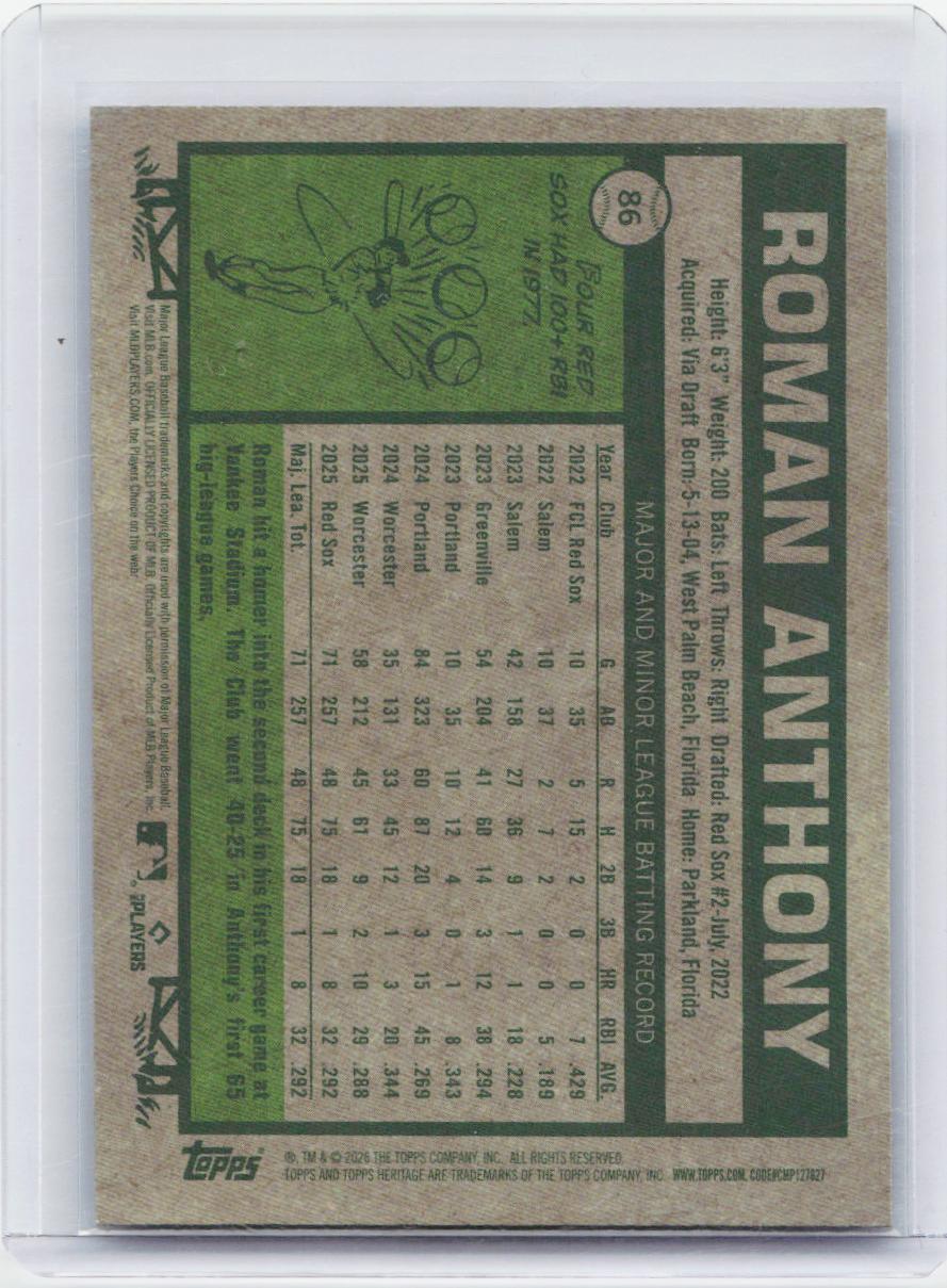 2026 Topps Heritage #86 Roman Anthony Chrome Blue Refractors #/150