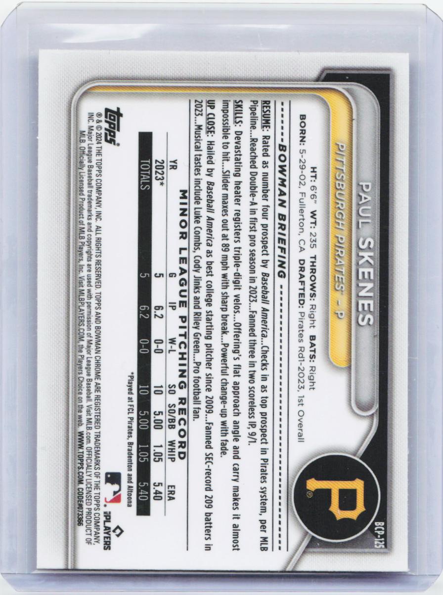 2024 Bowman #BCP-125 Paul Skenes Chrome Prospects Mojo Fuchsia Refractors #/299