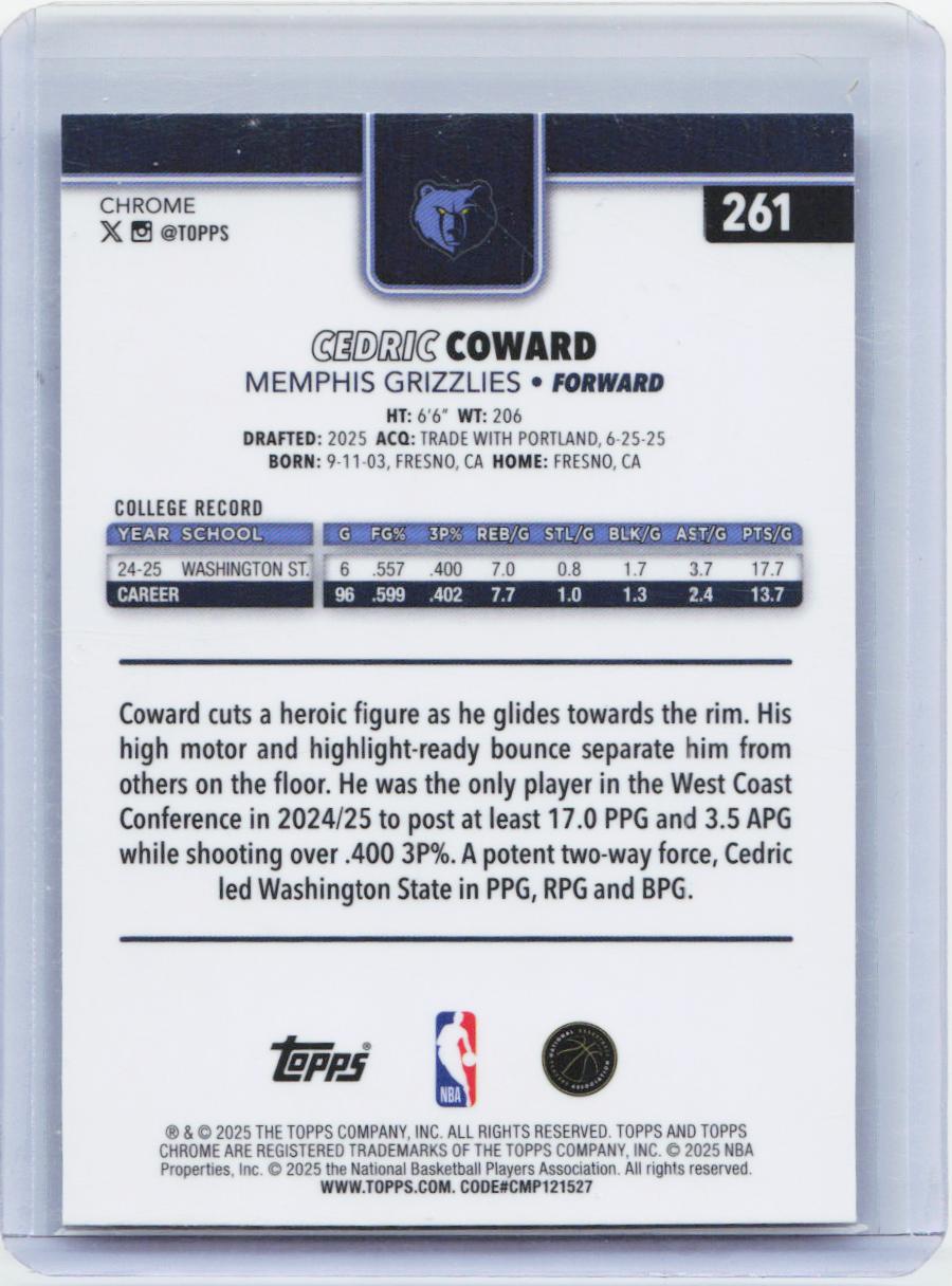 2025-26 Topps Chrome #261 Cedric Coward Prism Refractor