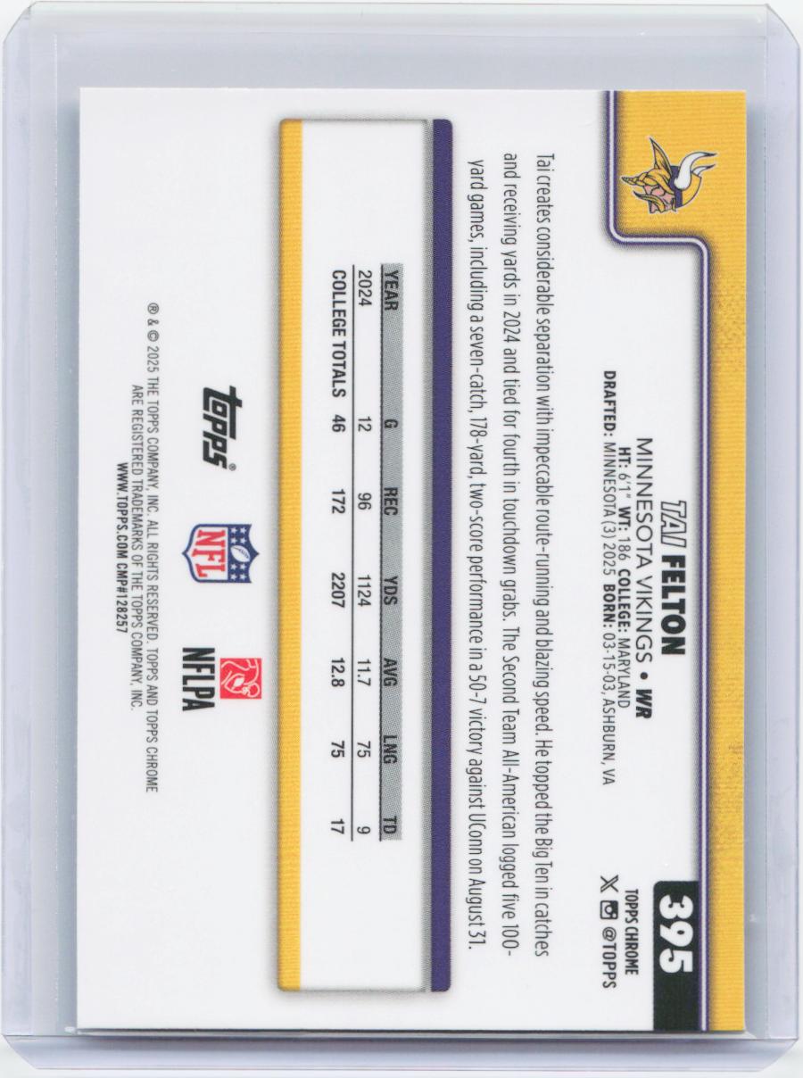 2025 Topps Chrome #395 Tai Felton