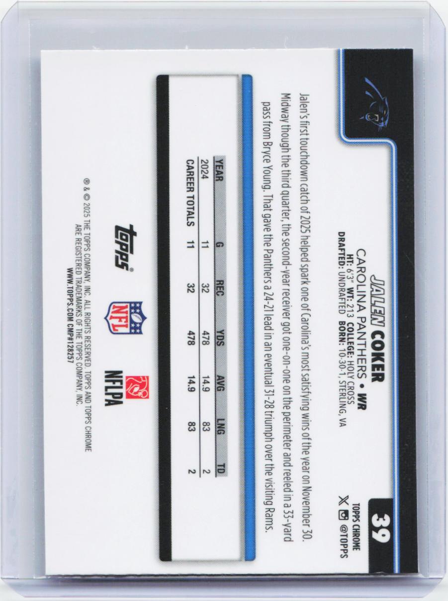 2025 Topps Chrome #39 Jalen Coker