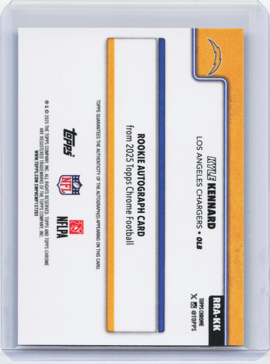 2025 Topps Chrome #RRA-KK Kyle Kennard Chrome Rookie Autographs Blue