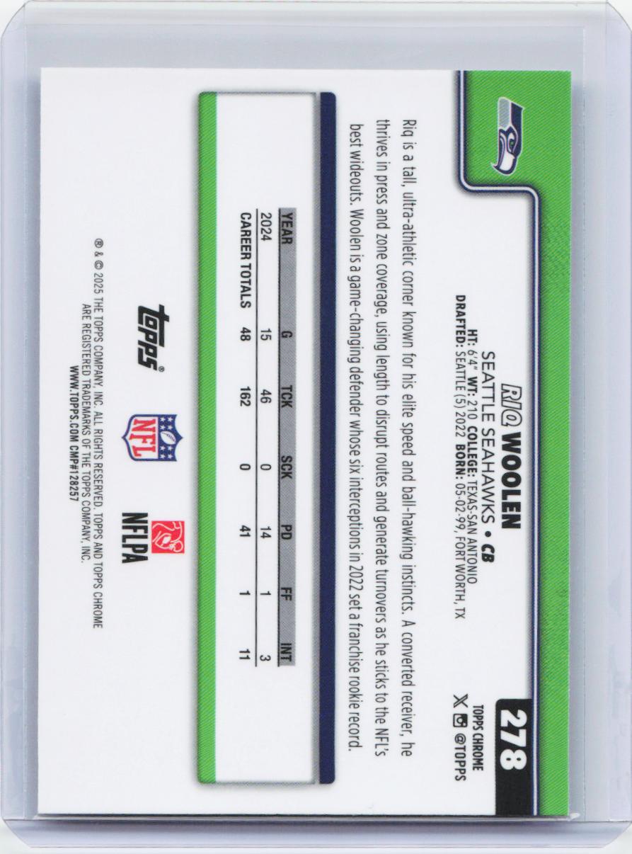 2025 Topps Chrome #278 Riq Woolen Ray Wave Refractor