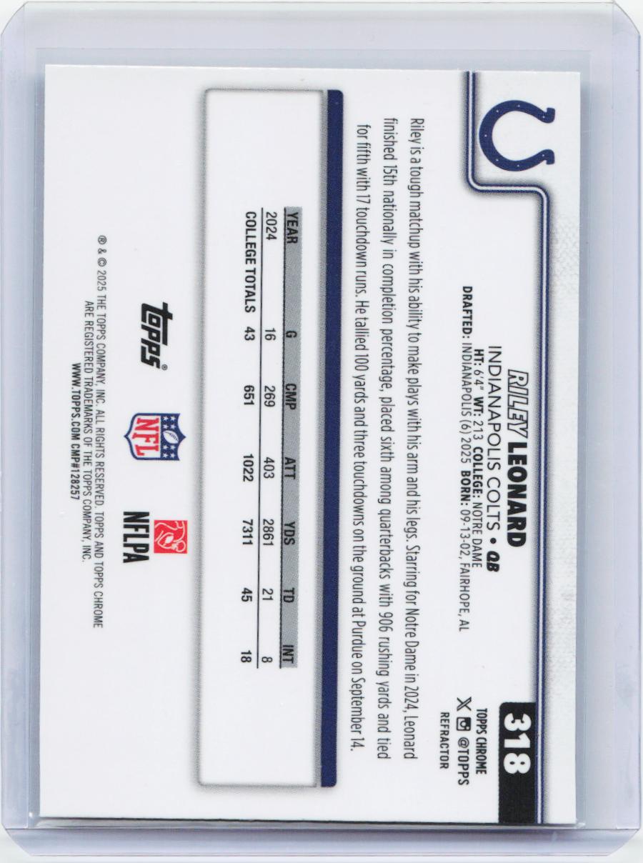 2025 Topps Chrome #318 Riley Leonard Refractor