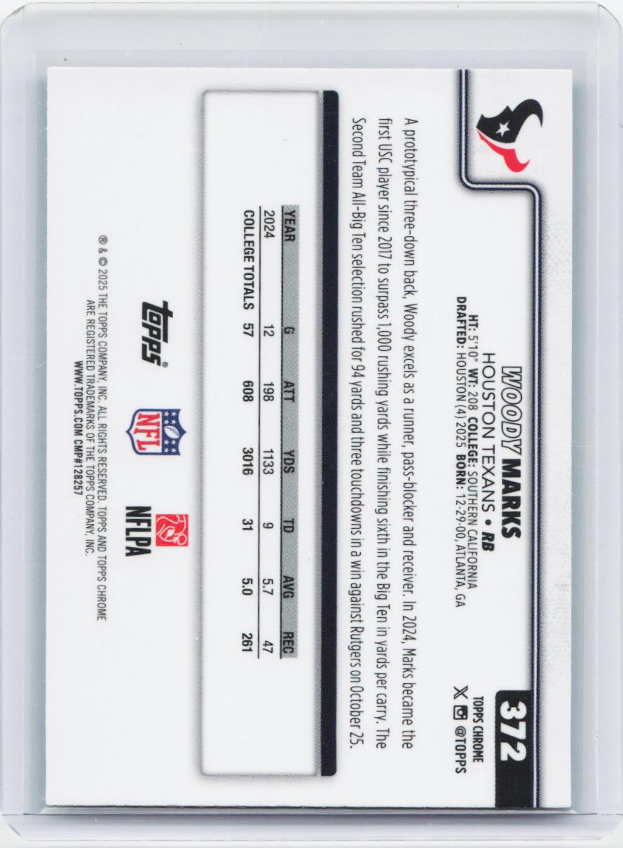 2025 Topps Chrome #372 Woody Marks Football Leather Green #/99
