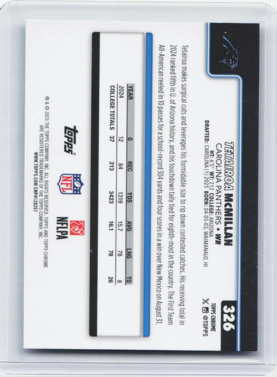 2025 Topps Chrome #326 Tetairoa McMillan Ray Wave Refractor