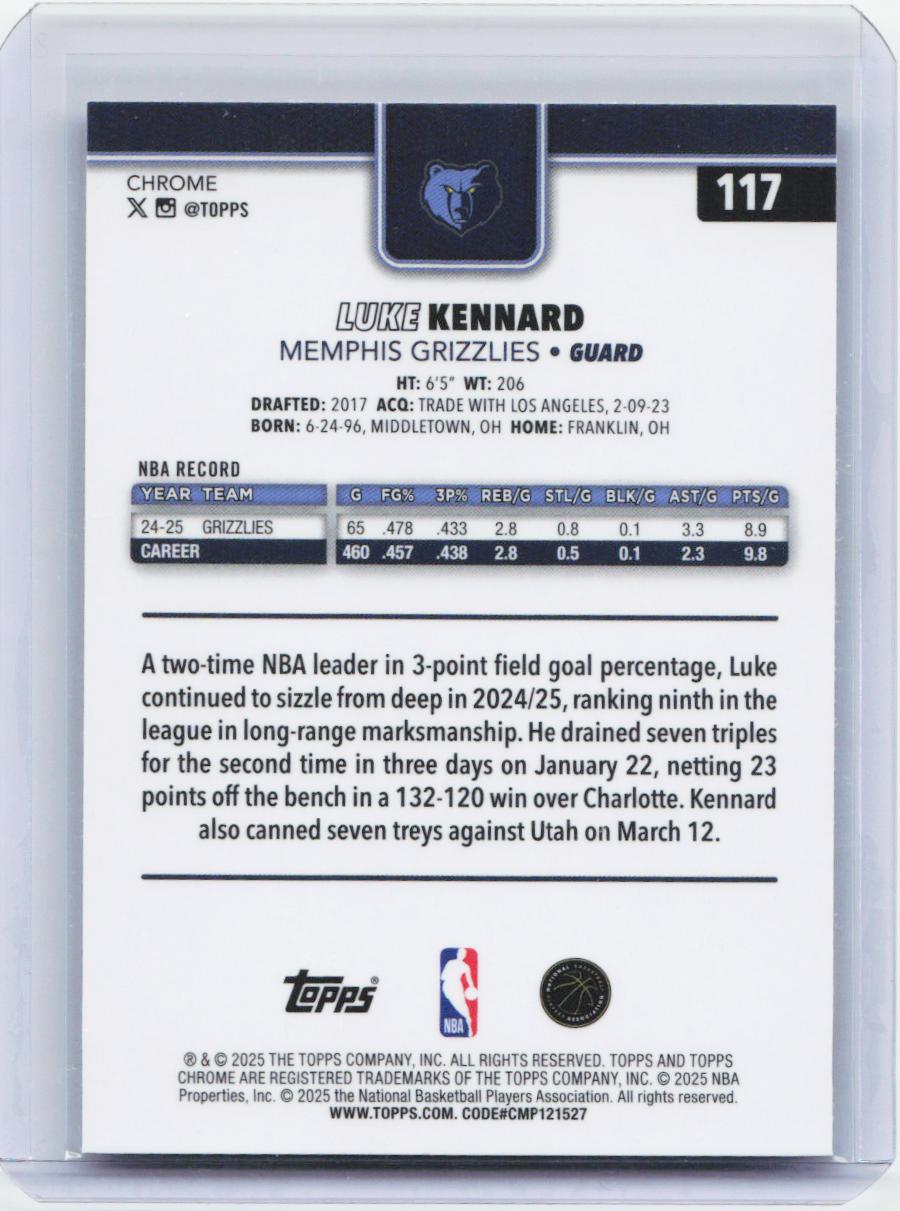 2025-26 Topps Chrome #117 Luke Kennard Prism Refractor
