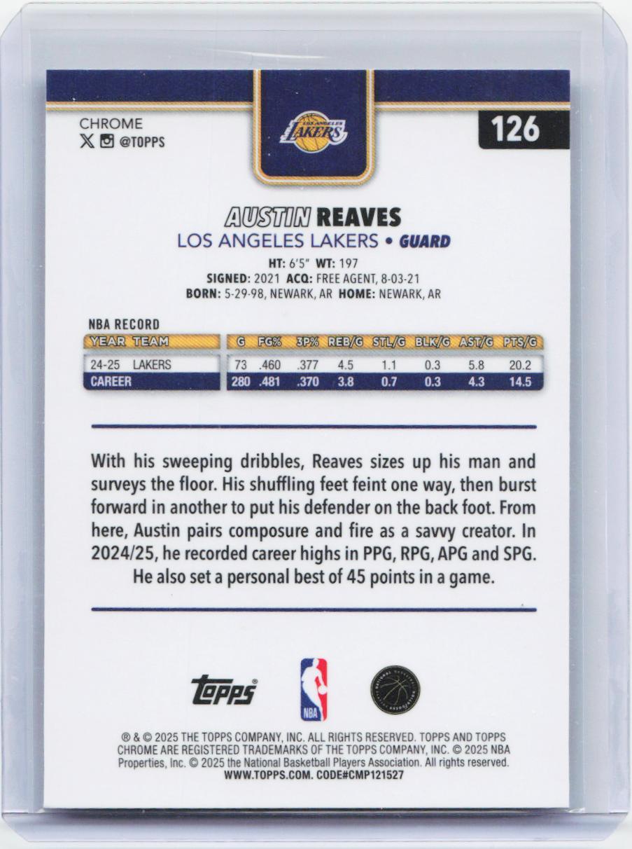 2025-26 Topps Chrome #126 Austin Reaves RayWave Refractor