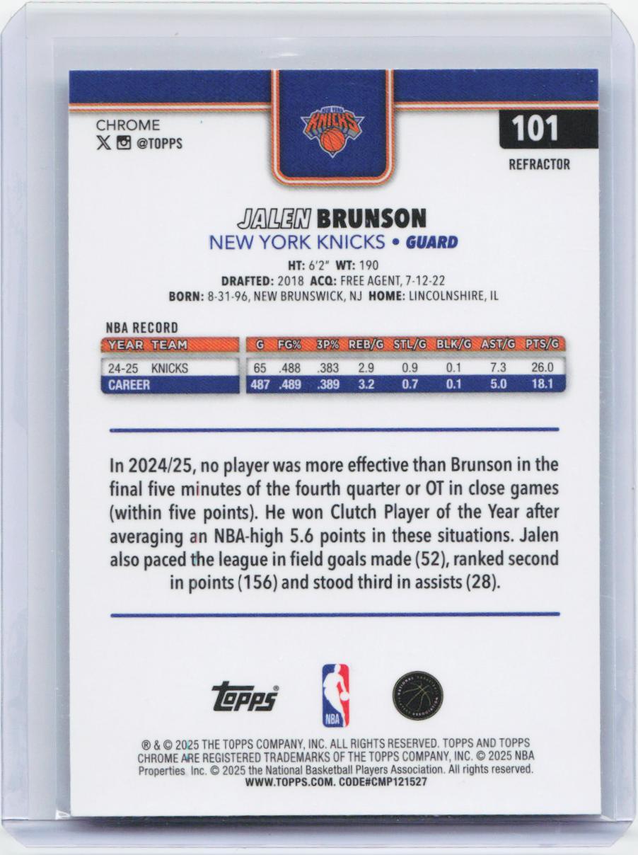 2025-26 Topps Chrome #101 Jalen Brunson Refractor