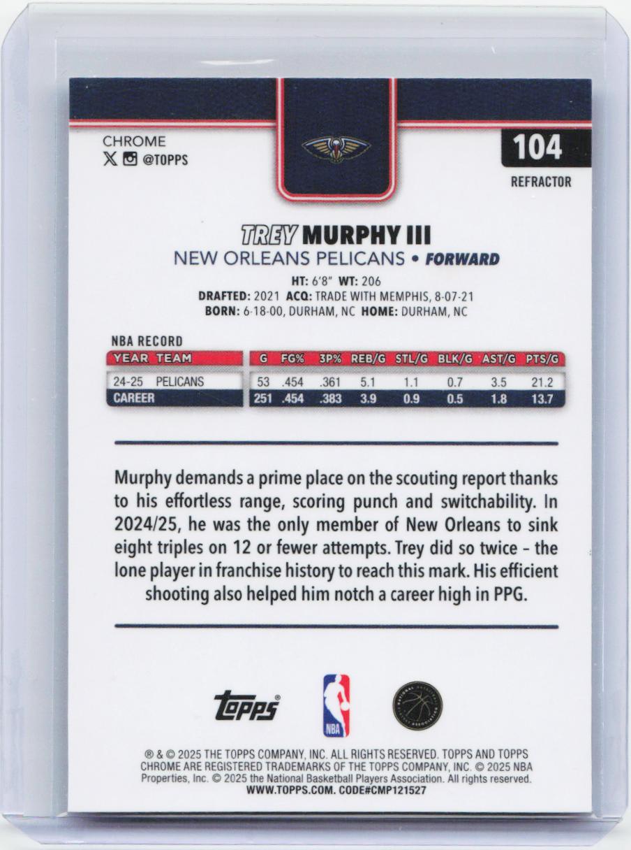 2025-26 Topps Chrome #104 Trey Murphy III Refractor