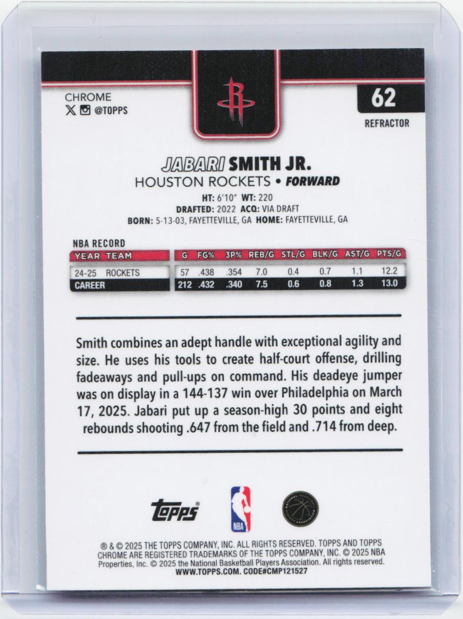 2025-26 Topps Chrome #62 Jabari Smith Jr. Refractor