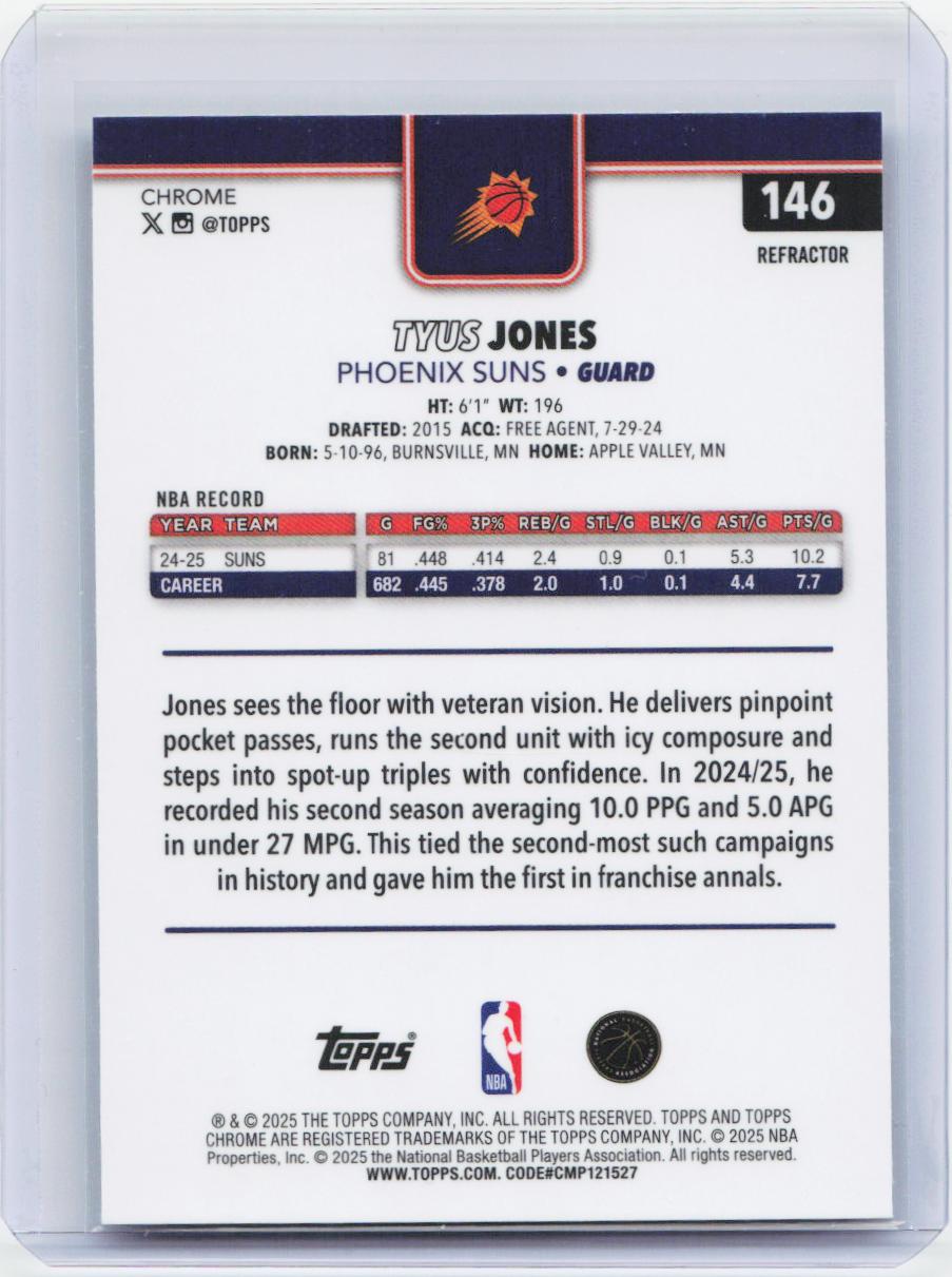 2025-26 Topps Chrome #146 Tyus Jones Refractor
