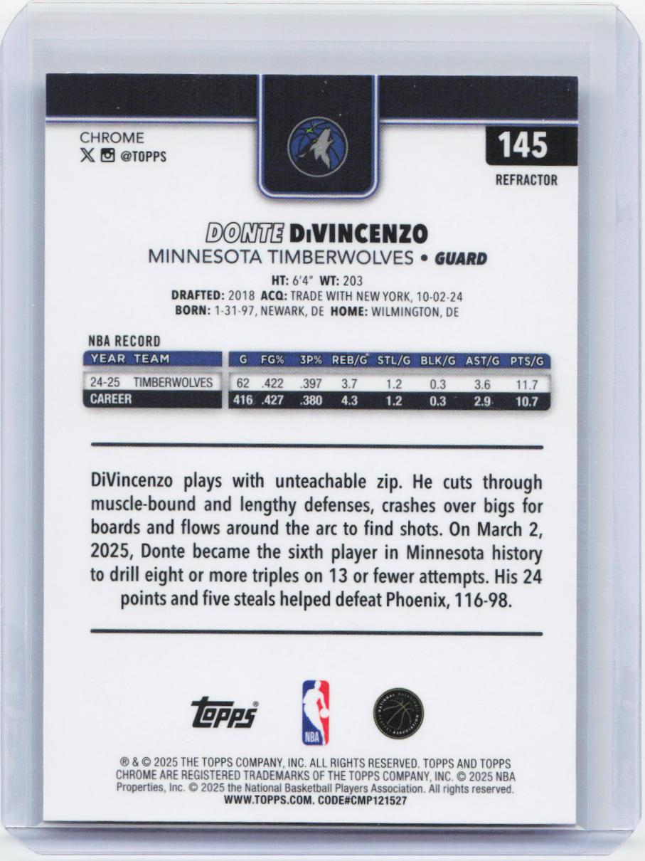 2025-26 Topps Chrome #145 Donte DiVincenzo Refractor