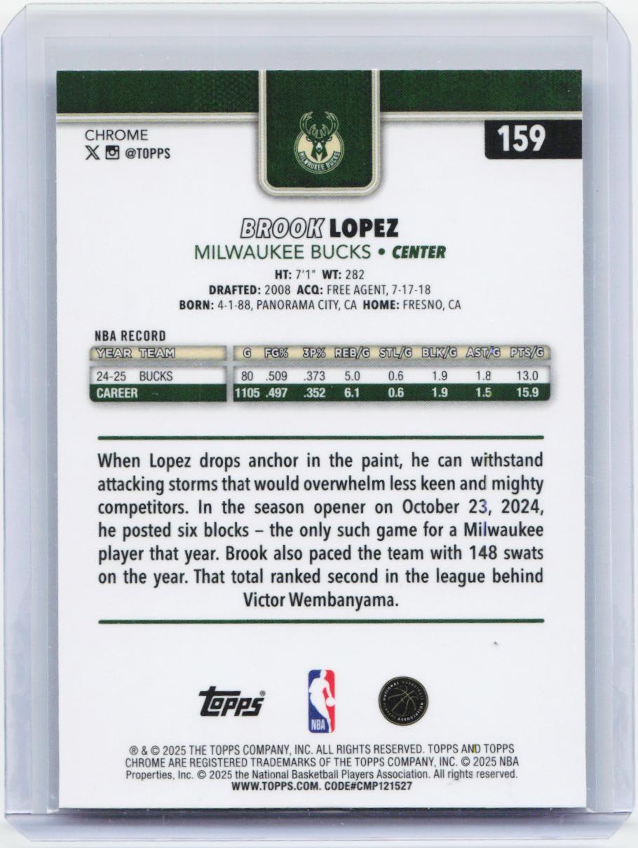 2025-26 Topps Chrome #159 Brook Lopez Refractor