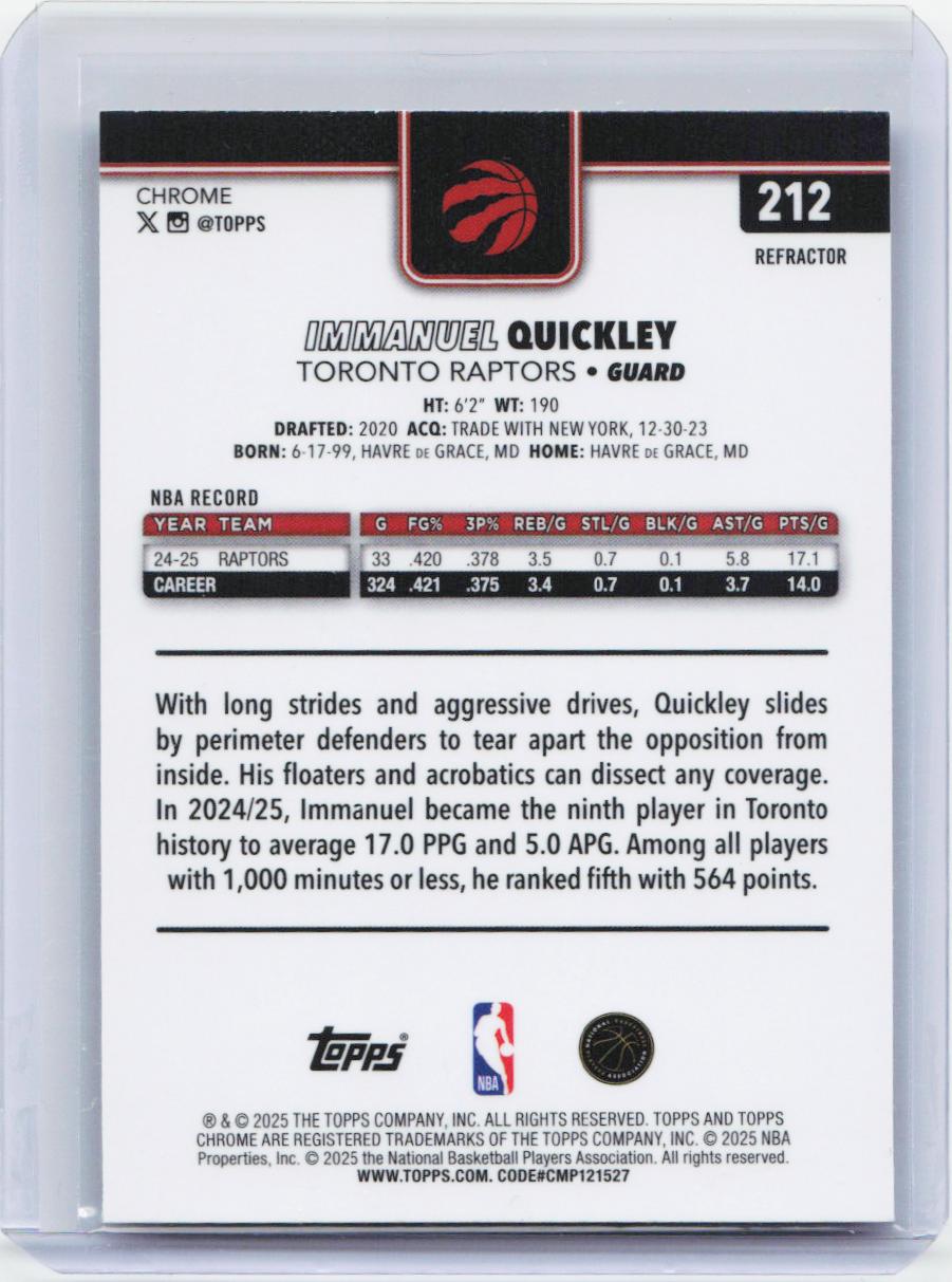 2025-26 Topps Chrome #212 Immanuel Quickley Refractor