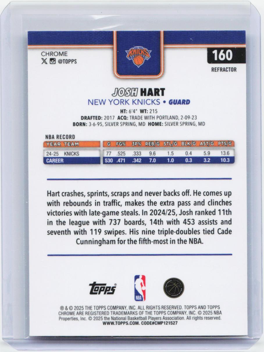 2025-26 Topps Chrome #160 Josh Hart Refractor