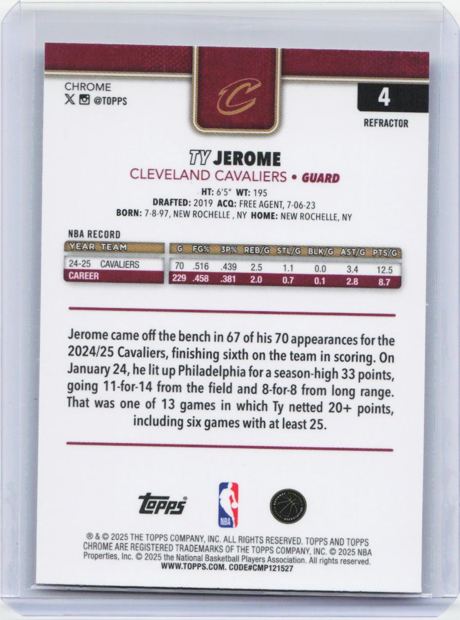 2025-26 Topps Chrome #4 Ty Jerome Refractor