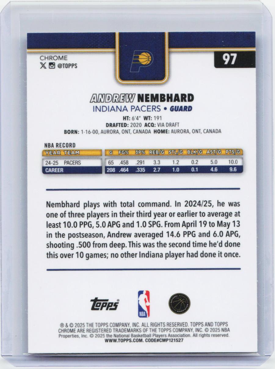 2025-26 Topps Chrome #97 Andrew Nembhard Refractor