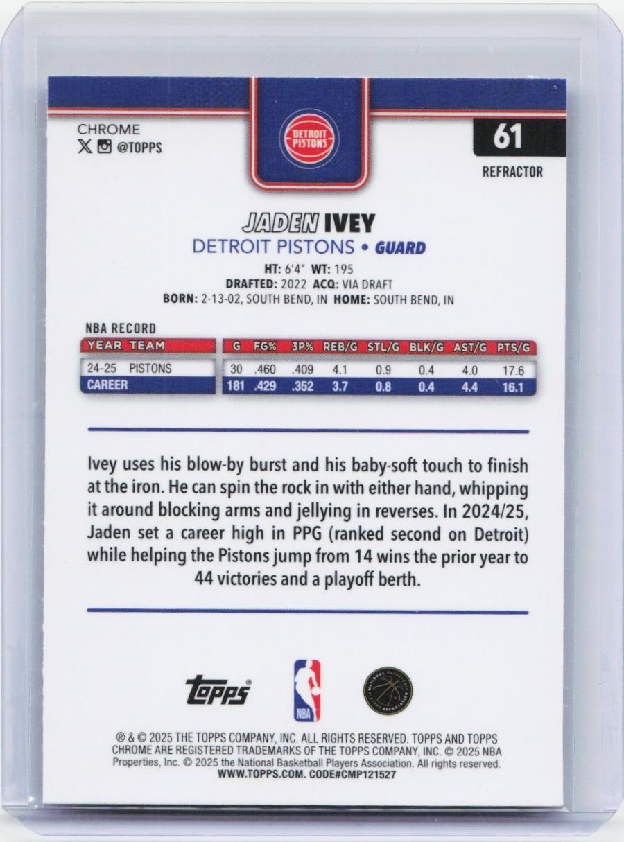 2025-26 Topps Chrome #61 Jaden Ivey Refractor