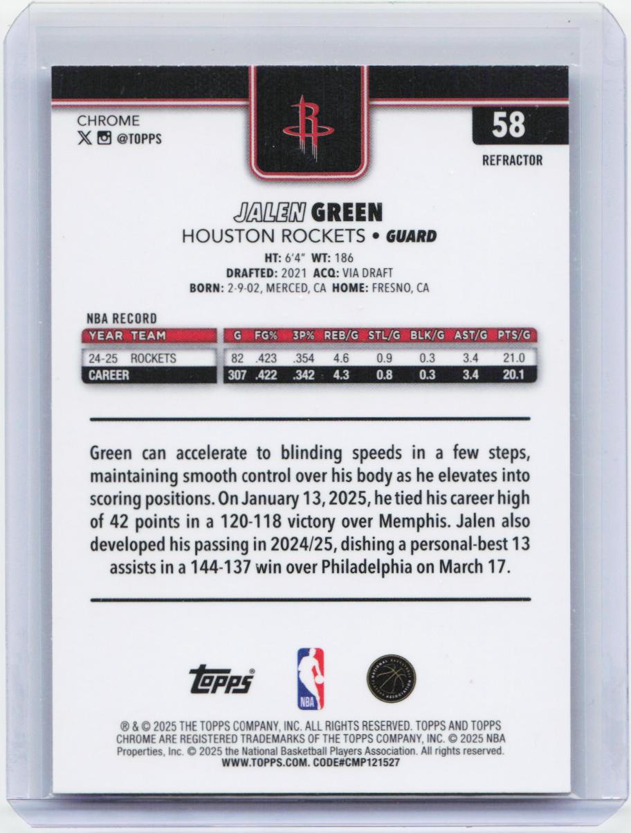 2025-26 Topps Chrome #58 Jalen Green Refractor