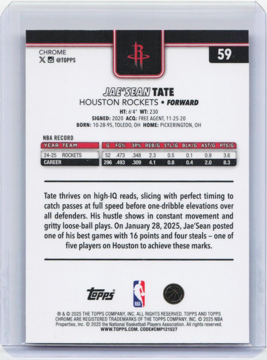 2025-26 Topps Chrome #59 Jae'Sean Tate Red White and Blue Refractor