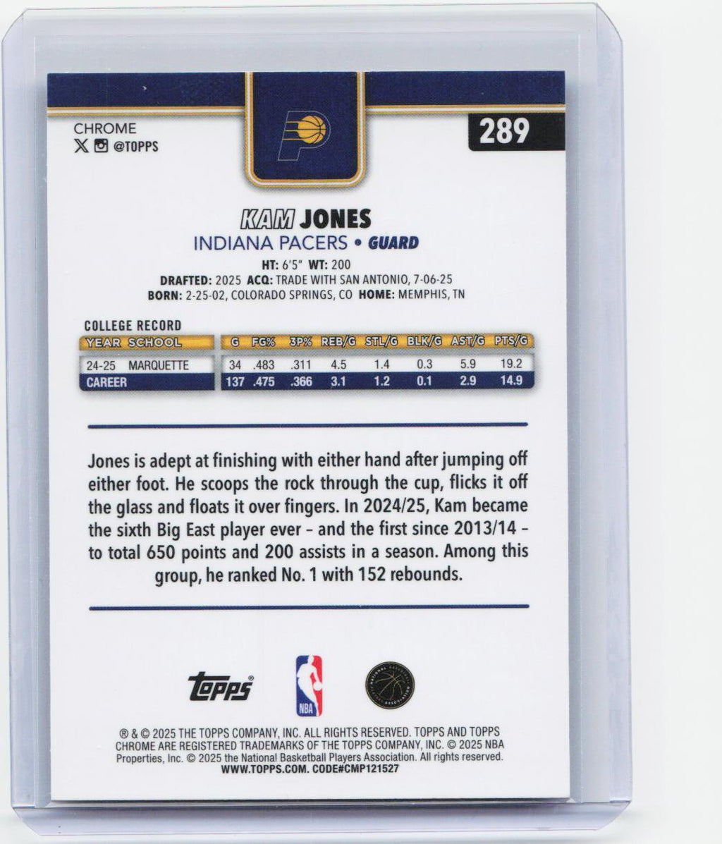 2025-26 Topps Chrome #289 Kam Jones RayWave Refractor