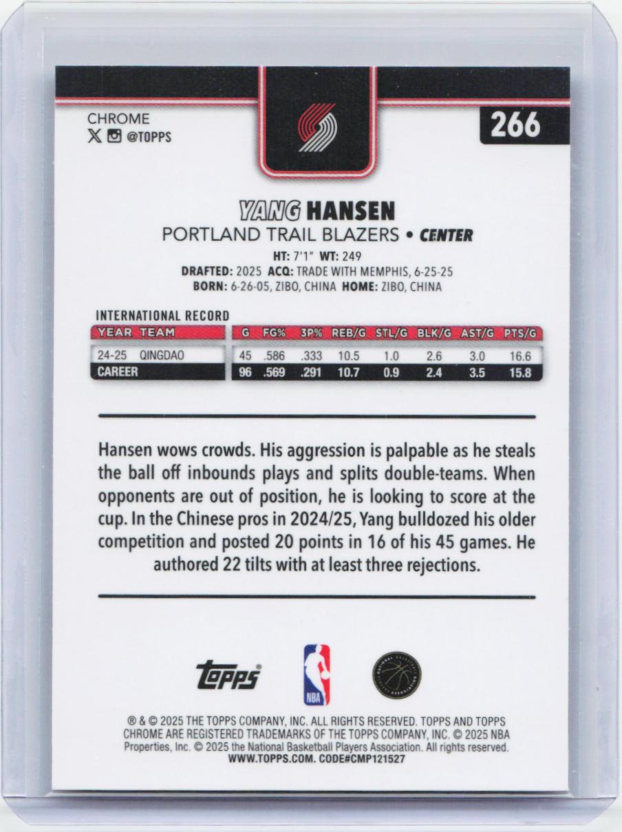 2025-26 Topps Chrome #266 Yang Hansen RayWave Refractor