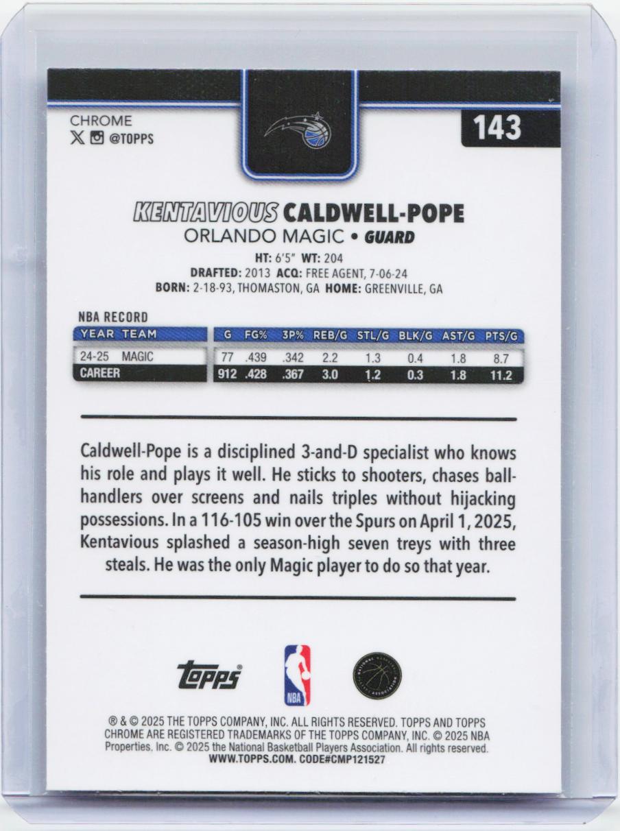 2025-26 Topps Chrome #143 Kentavious Caldwell-Pope RayWave Refractor