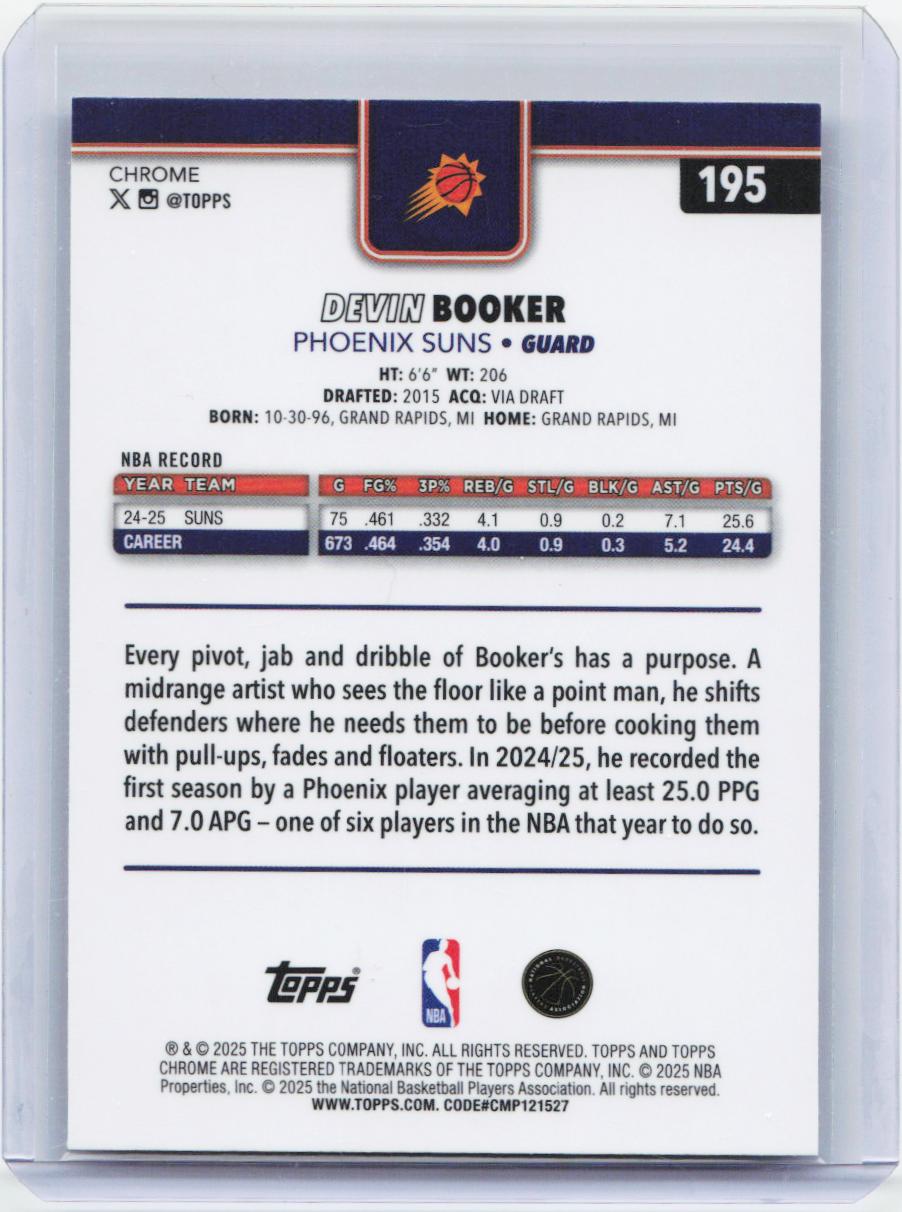 2025-26 Topps Chrome #195 Devin Booker RayWave Refractor