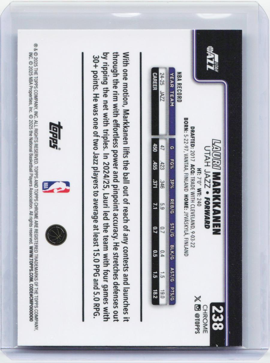 2025-26 Topps Chrome #238 Lauri Markkanen RayWave Refractor