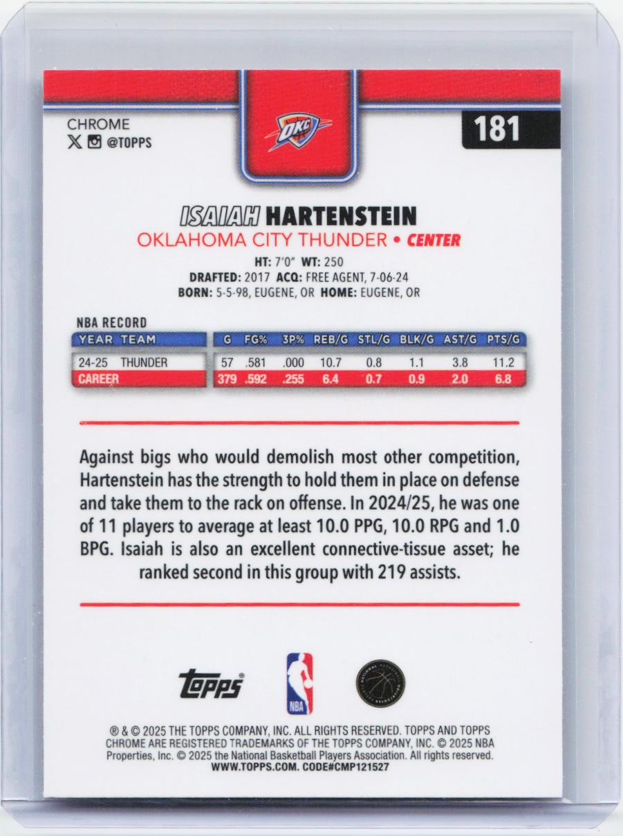 2025-26 Topps Chrome #181 Isaiah Hartenstein RayWave Refractor