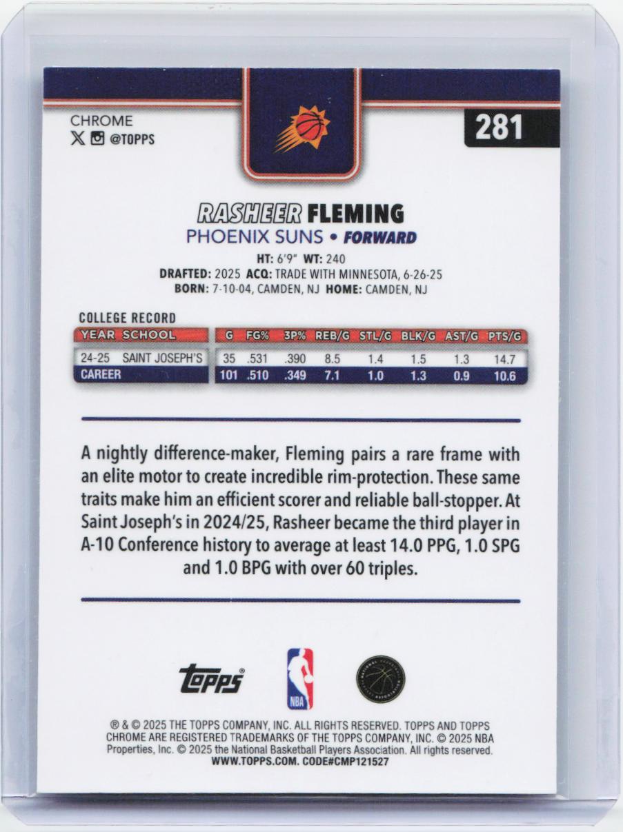2025-26 Topps Chrome #281 Rasheer Fleming RayWave Refractor