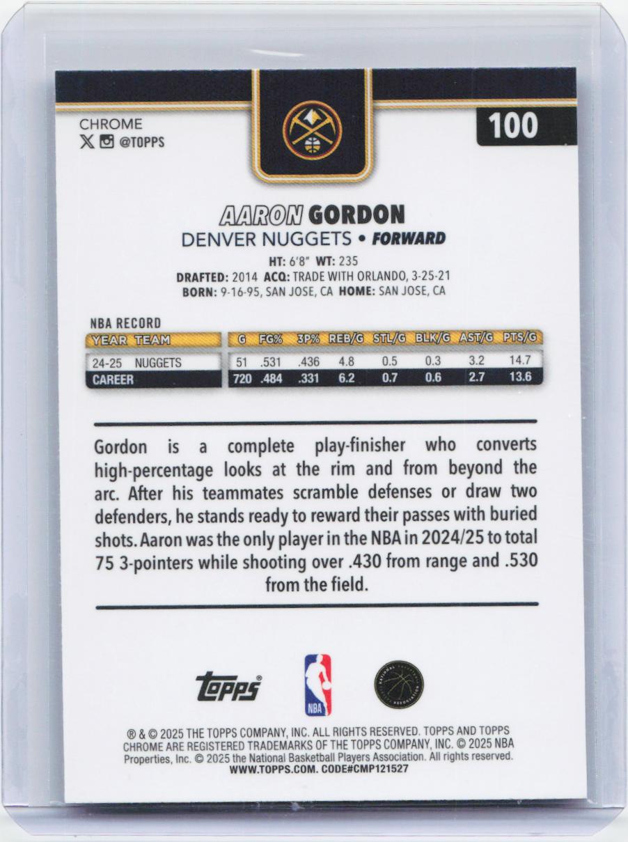 2025-26 Topps Chrome #100 Aaron Gordon RayWave Refractor