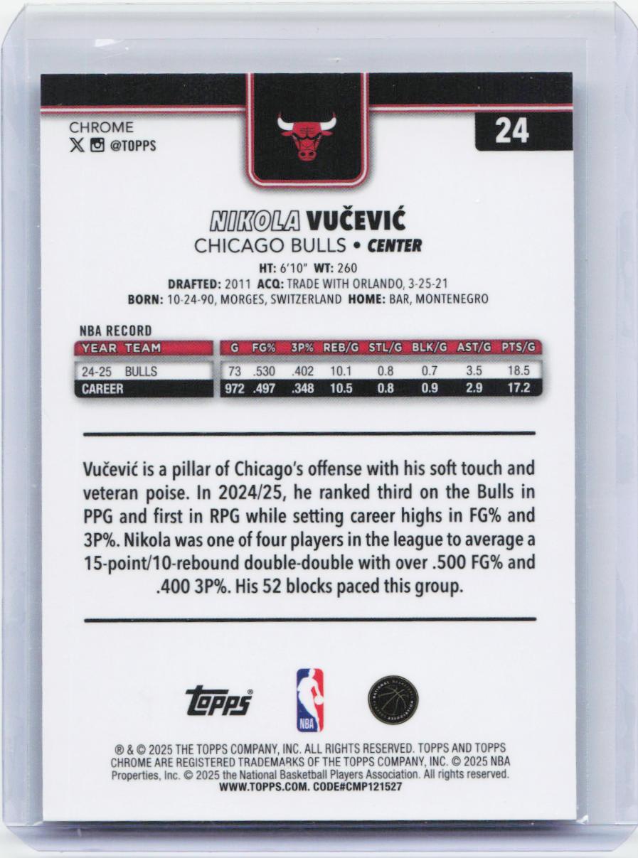 2025-26 Topps Chrome #24 Nikola Vučević RayWave Refractor