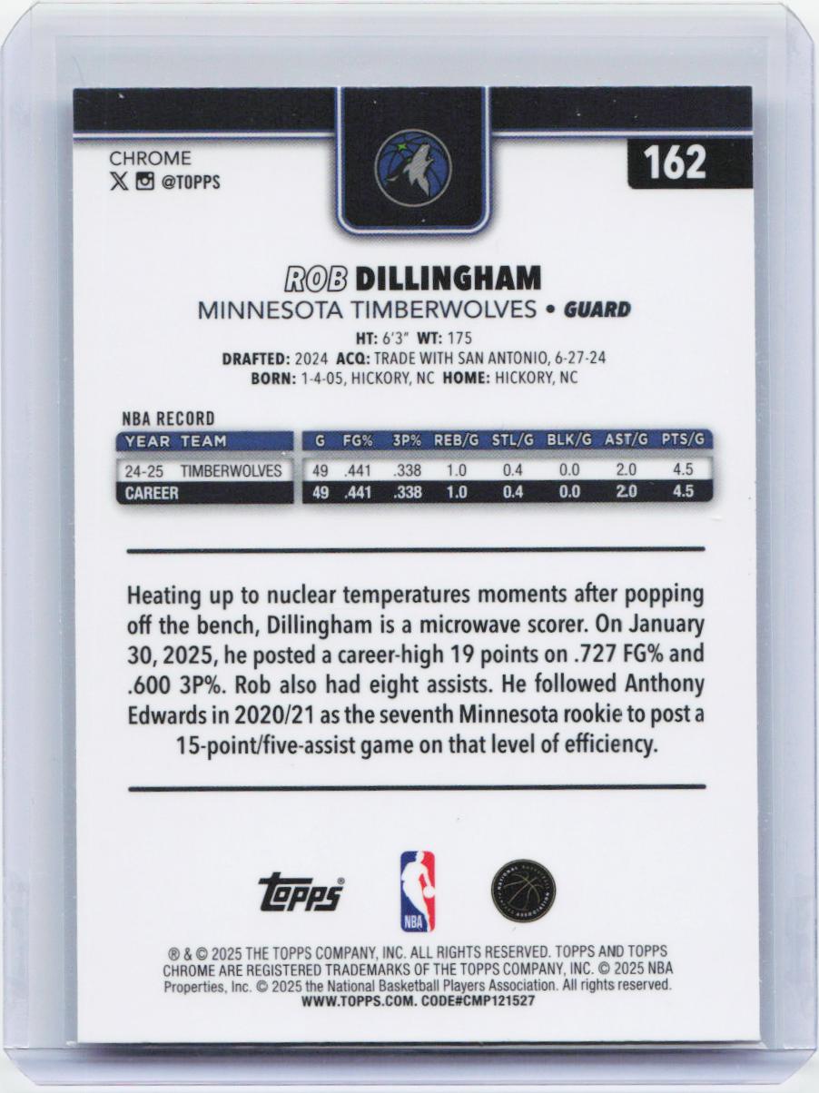 2025-26 Topps Chrome #162 Rob Dillingham RayWave Refractor