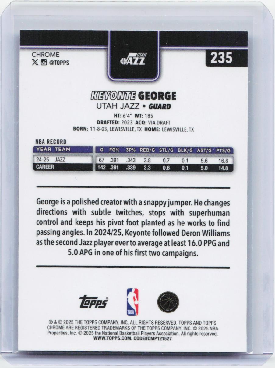2025-26 Topps Chrome #235 Keyonte George RayWave Refractor