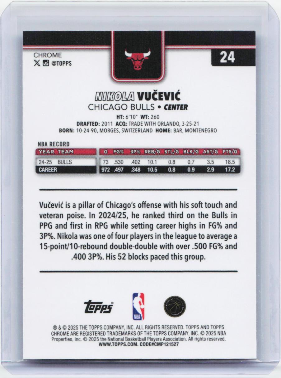 2025-26 Topps Chrome #24 Nikola Vučević RayWave Refractor