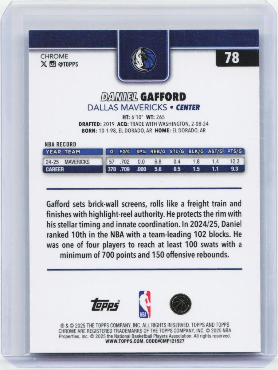 2025-26 Topps Chrome #78 Daniel Gafford RayWave Refractor
