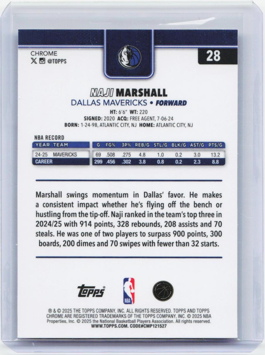 2025-26 Topps Chrome #28 Naji Marshall RayWave Refractor