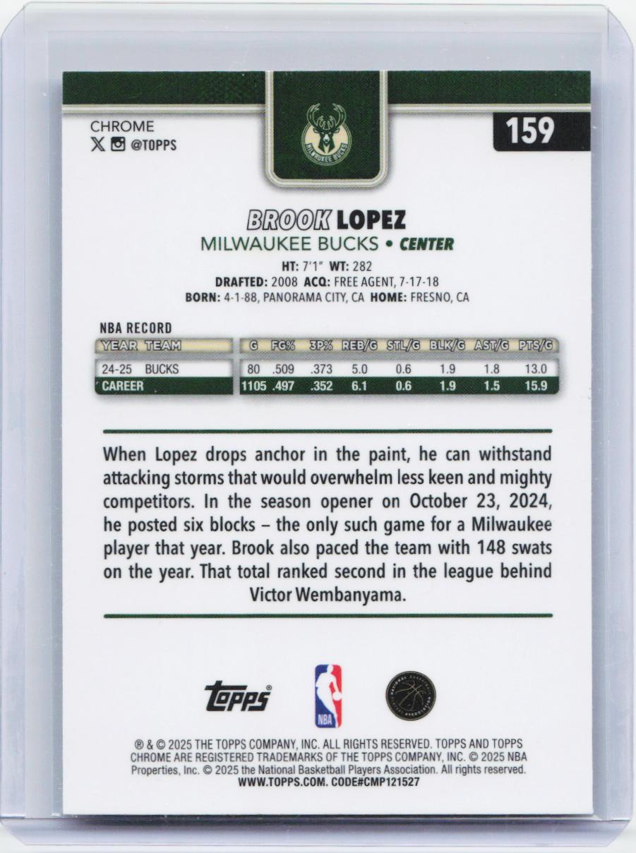 2025-26 Topps Chrome #159 Brook Lopez RayWave Refractor