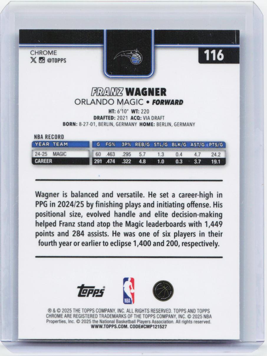 2025-26 Topps Chrome #116 Franz Wagner RayWave Refractor