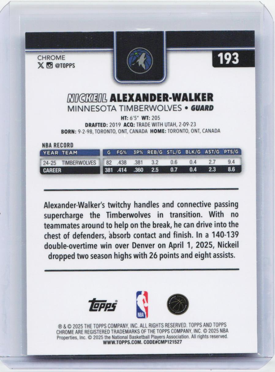 2025-26 Topps Chrome #193 Nickeil Alexander-Walker Prism Refractor