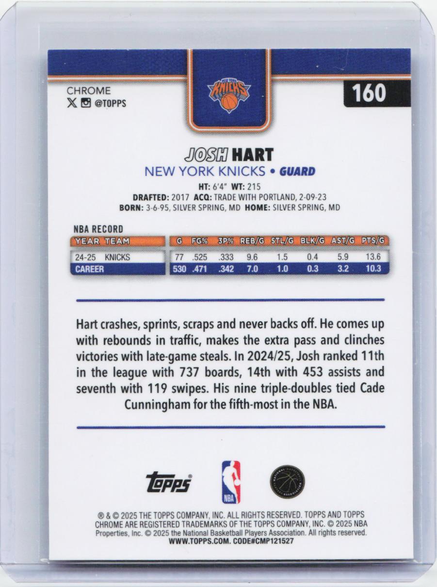 2025-26 Topps Chrome #160 Josh Hart Prism Refractor