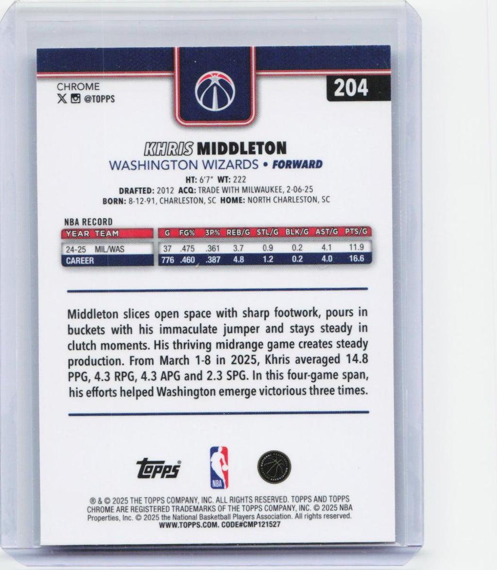 2025-26 Topps Chrome #204 Khris Middleton Prism Refractor