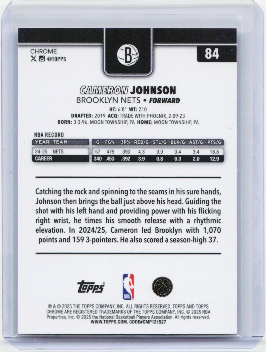 2025-26 Topps Chrome #84 Cameron Johnson Prism Refractor