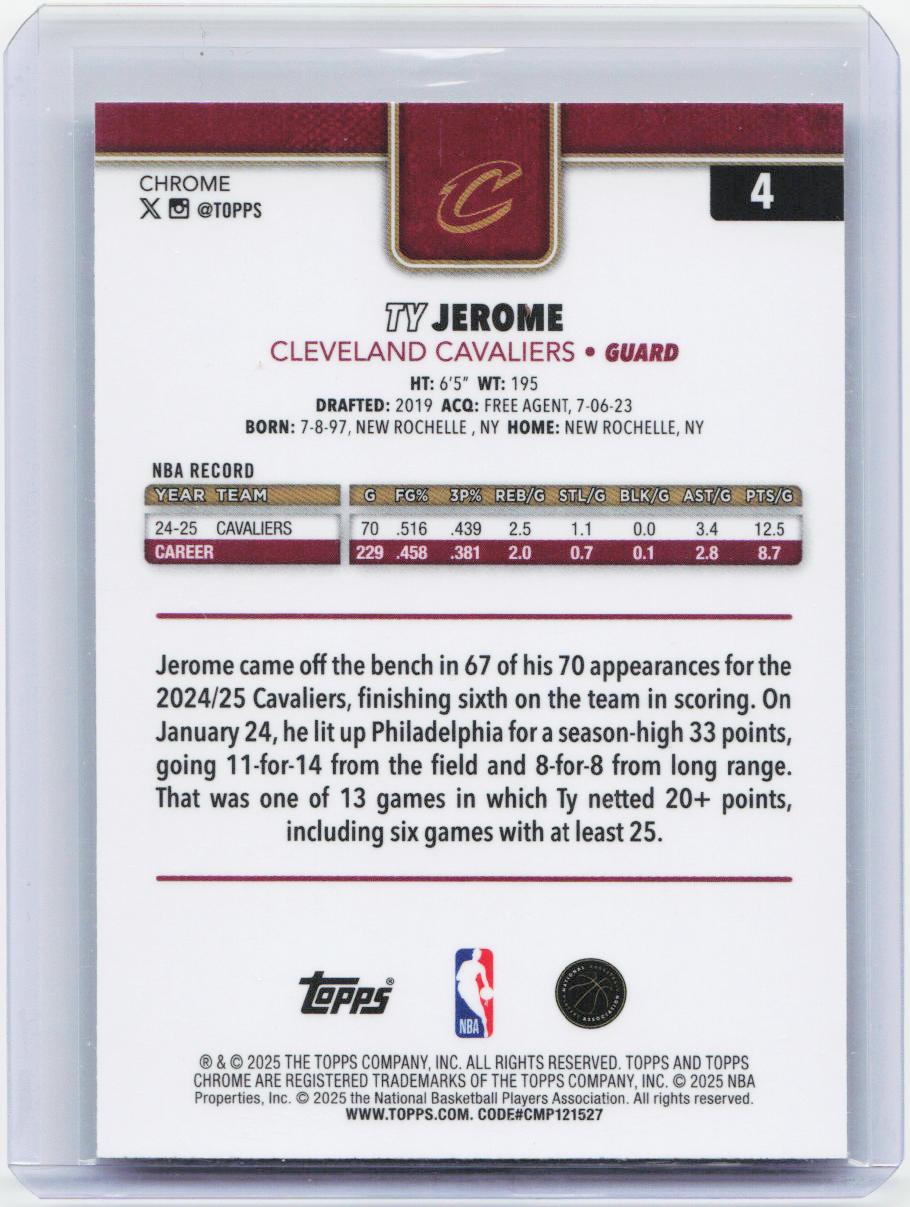2025-26 Topps Chrome #4 Ty Jerome Prism Refractor