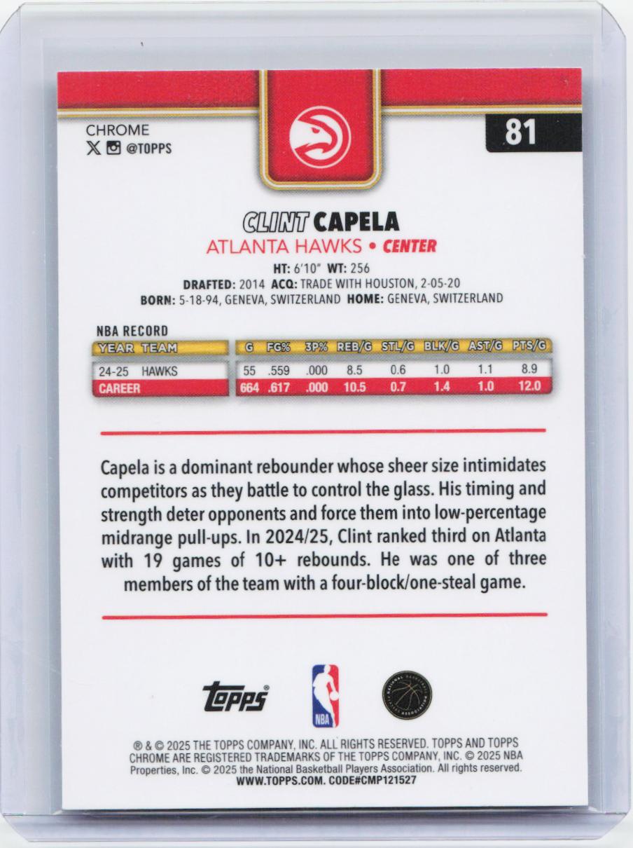 2025-26 Topps Chrome #81 Clint Capela Prism Refractor