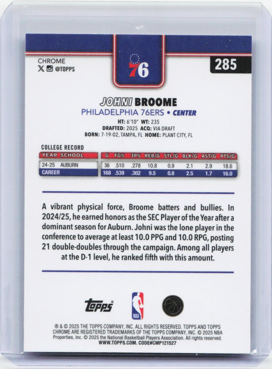 2025-26 Topps Chrome #285 Johni Broome